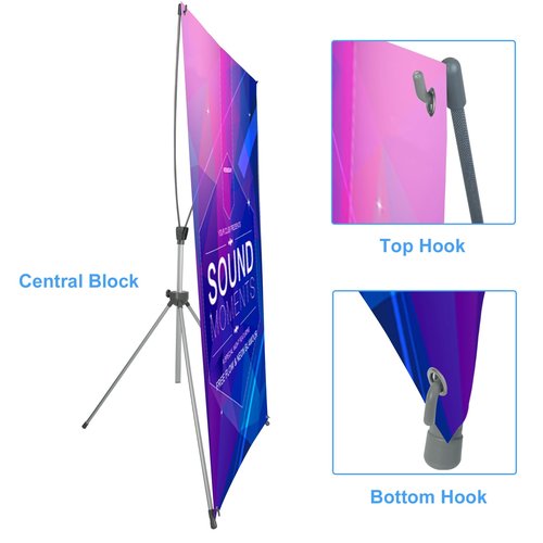 Adjustable X Banner Stand Fits Any Banner Size Width 23" to 32" and Height 63" to 78"