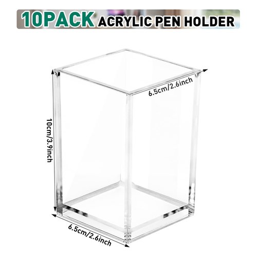 AFOROEOA 10 Pack Clear Acrylic Pen Holder Makeup Brush Holder Desktop Pencil Organizer Acrylic Pencil Cup Stationery Organizer Accessory for School Makeup Desk Office Pen Organizer