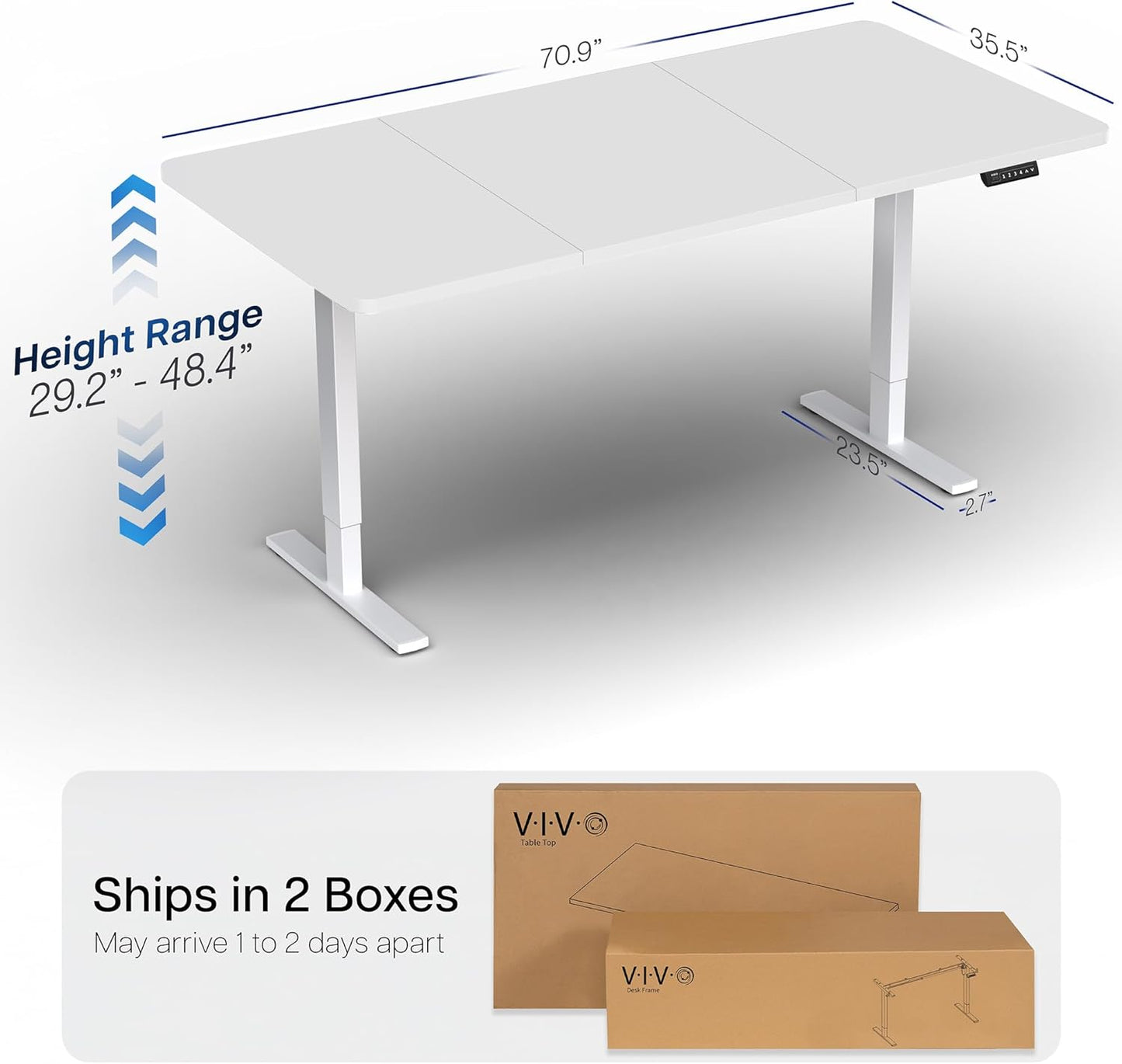 VIVO Electric Standing Desk - Memory Height Adjustment, 71 x 36 in, White Top & Frame | Supports 220 lbs