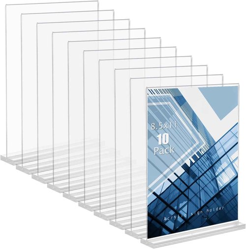 8.5 x 11 inches Clear Table Menu Display Stand Desktop Display Stand Paper Holder Table Top Sign Holder Suitable for Restaurants, Office, Home, Store (10 pcs 8.5x11 inch)