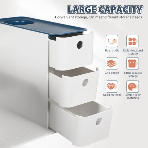 Operitacx Desk Organizer with File Holder, Desktop Storage Organizer with 2 Vertical File Holders, 3-Tier Drawers and Pen Holder for School Office Home Supplies