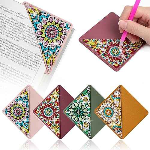 4 pcs Diamond Painting Bookmarks, DIY Diamond Art Kits for Adults, Book Corner - Protecting Bookmark Craft Supplies Kits for Book Lovers(Mandala)