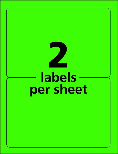 Avery Neon Shipping Labels for Laser Printers, 5-1/2" x 8-1/2", 200 Green Labels (5952)
