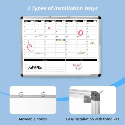 KODAPAGE Weekly Dry Erase Board, Weekly Planner whiteboard with Hourly time Slots, Whiteboard Weekly Calendar for Schedule for Wall 24" X 18" Double-Sided for Office, Home and School