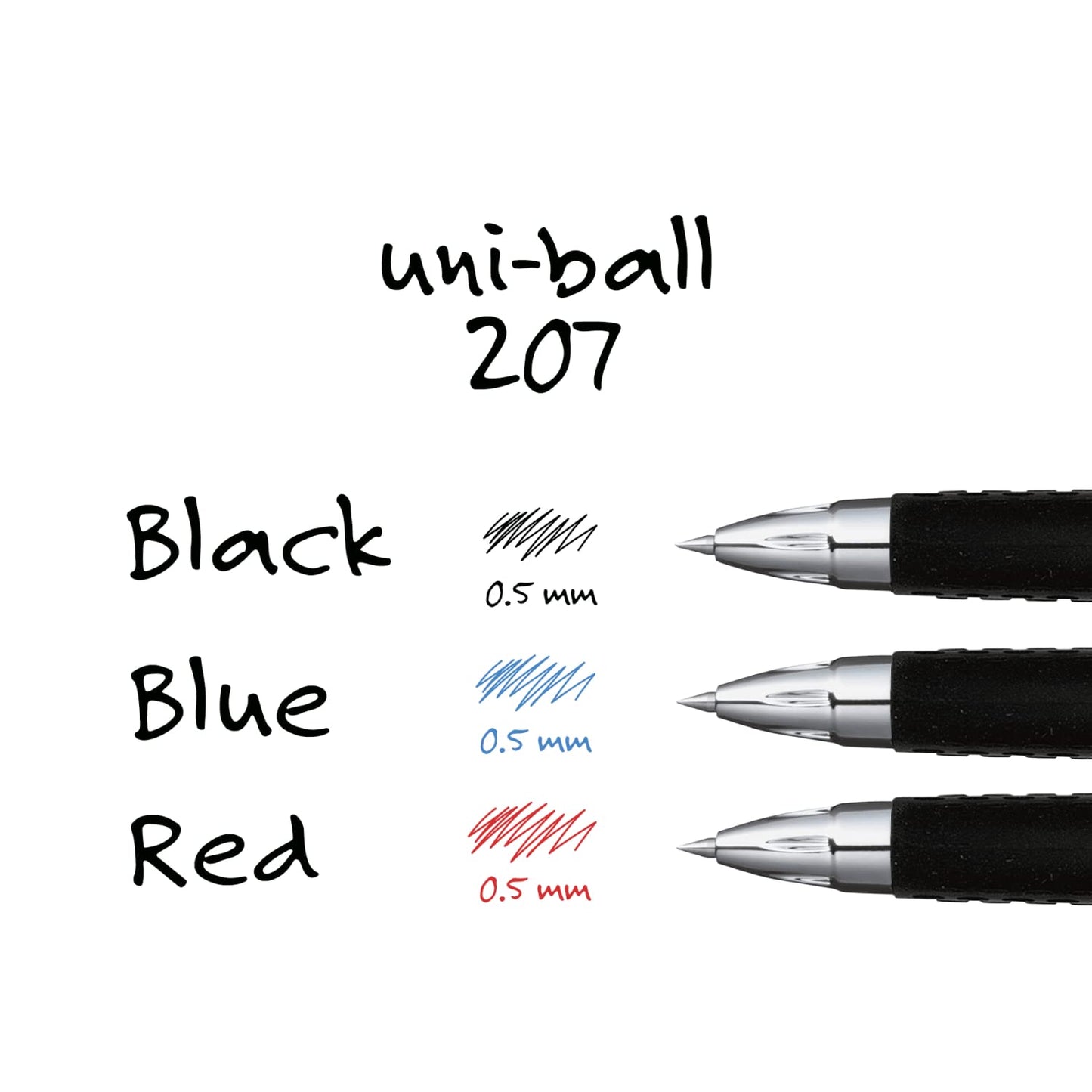 Signo 207 Retractable Gel Pens by Uni, Micro 0.5mm (aka Fine Point), Includes 4 Black, 3 Blue, 1 Red