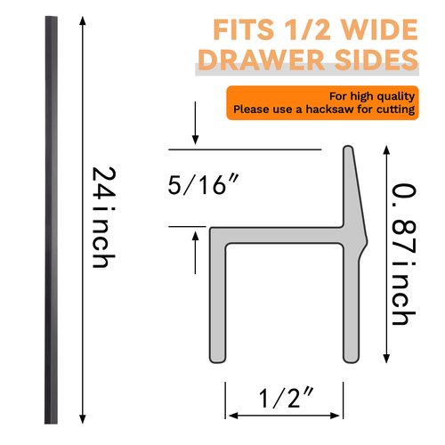 2 Pieces PVC Drawer Hanging File Rails Black Cabinet Rails for Hanging 1/2 Drawer Sides Letter Size File Storage Folder Organizer (for 1/2 Inch-wide, 24 Inch)