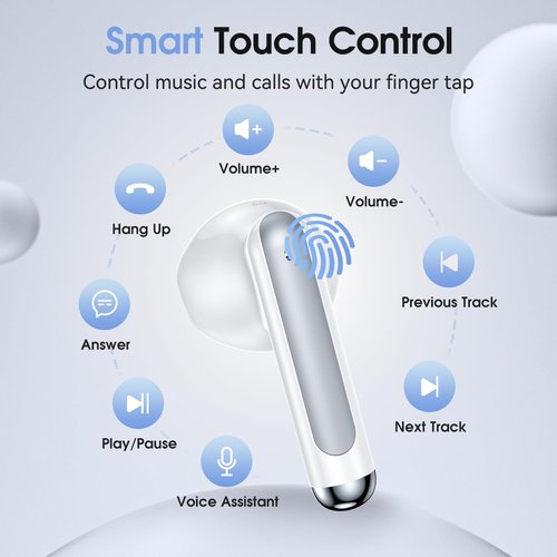 BHNYBWUL Wireless Earbuds Bluetooth Headphones 5.3 Stereo 50 Hour Playback Ear Buds with LED Display and with 4 ENC Noise Cancelling Mic Wireless Earphones, for Phone, Tablet, Laptop, Sports, White