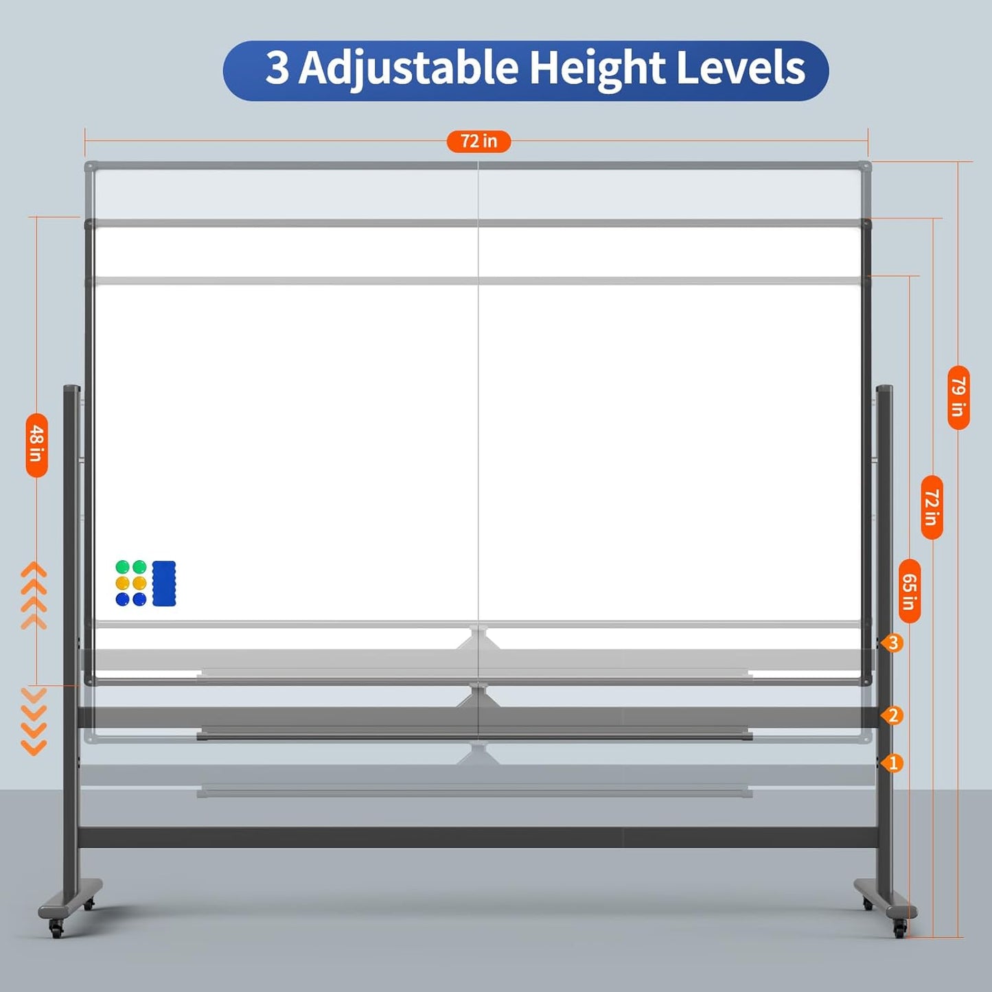 Skiennix Double-Sided Rolling Whiteboard - 72 x 48 Inches Magnetic Dry Erase Board on Wheels
