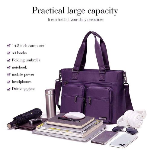 La Packmore Water Repellent Nylon Shoulder Bag Handbag Laptop Tote Travel Work School Clinic Nurse Tote (Lavender)