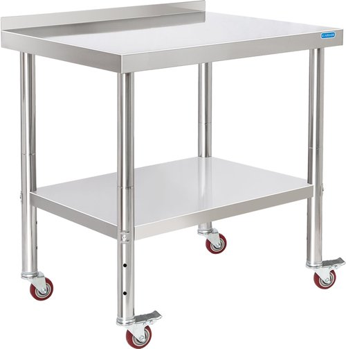 KUARBARR Stainless Steel Table for Prep & Work with 4 Caster Wheels with Backsplash 24 x 30 NSF Metal Commercial Kitchen Adjustable Under Shelf Worktable for Restaurant Home Outdoor