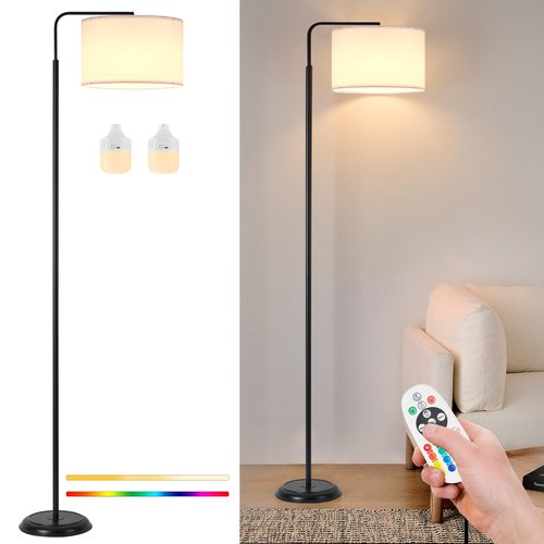 LEECOORA Dual-Bulb Cordless Floor Lamp with Extra Weighted Base – Ultra-Stable Battery Floor Lamp, 3 Color Temps Dimmable, 2X Brighter, RGB Remote, Sturdy Standing Lamp for Bedroom/Living Room