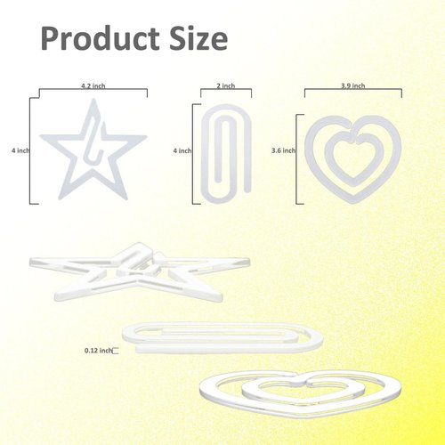 Johaus 15 Pcs Jumbo Sublimation Blanks Paper Clips – Heart, Star & Classic Clip Shapes – Heat Transfer Acrylic Bookmarks for DIY Crafts, Gifts, School & Office