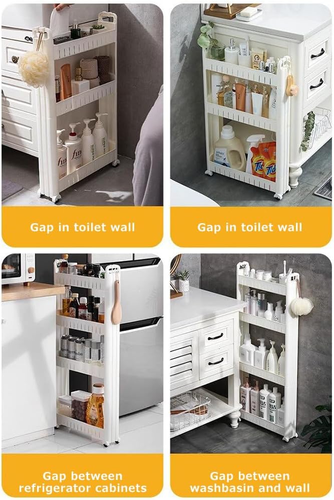 Skiennix Slim Storage Cart - Durable Rolling Bathroom Organizer with Slide-Out Design | Multi-Use Utility Rack