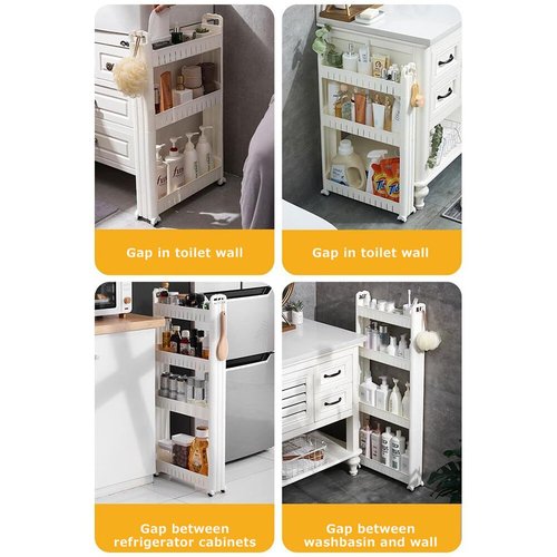 3.54 Slim Storage Cart Durable Bathroom Organizer Slide Out Storage Cart Rolling Utility Cart Slide Out Organizer Narrow Shelf Rack for Kitchen Bathroom Study Office