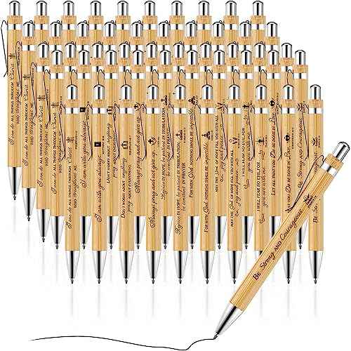 Bible-Verse-Pens Bamboo Christian Pens, Retractable Ballpoint Pens, Inspirational Scripture Pens for Women & Men/Thanksgiving/Christmas/White elephant Gifts (100 Pcs)