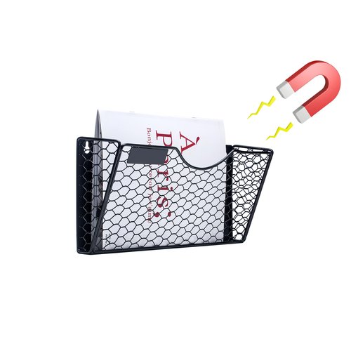 Glolaurge 1-Tier Magnetic File Holder for File Cabinets, Refrigerator, Whiteboard, Magnetic Paper Holder, Magnetic Mail Holder, Black Magnetic Folder Holder