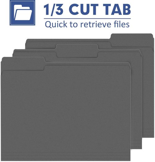 PANDRI File Folders - 120 Pack Letter Size with 1/3 Cut Tabs | Dark Gray Office & School Supplies