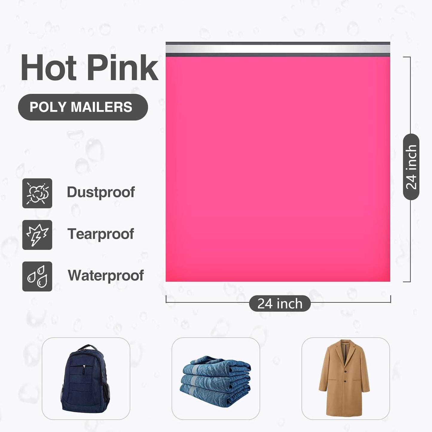 UCGOU Poly Mailers - Extra Large 24x24 Inch Hot Pink Shipping Bags | Strong, Waterproof & Self-Seal, 100 Pack