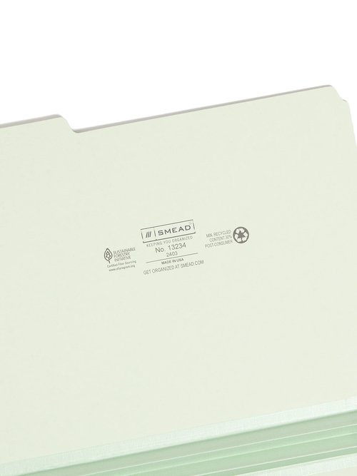 Smead Pressboard File Folder, 1/3-Cut Tab, 2" Expansion, Letter Size, Gray/Green, 25 per Box (13234)