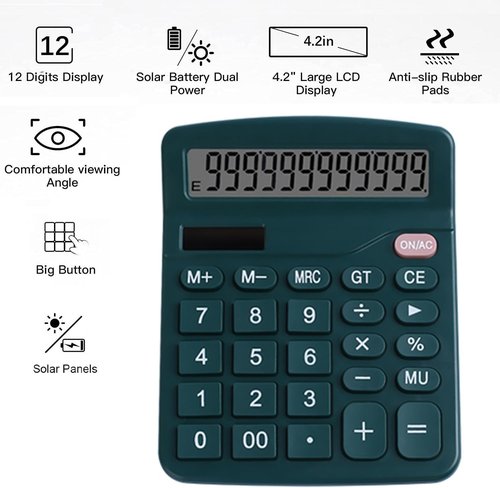 Regine Switzerland Office Desk Calculator - Dual Power Financial Calculator with Large Display (Green)