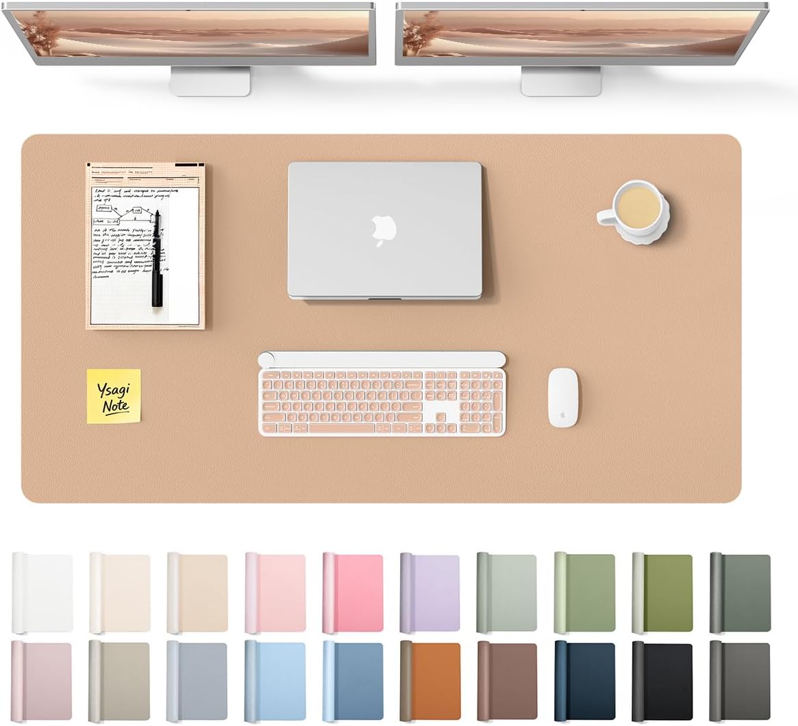 YSAGi Leather Desk Protector - Large Non-Slip PU Leather Office Mat | Waterproof Writing Pad (Latte, 47.2" x 23.21")