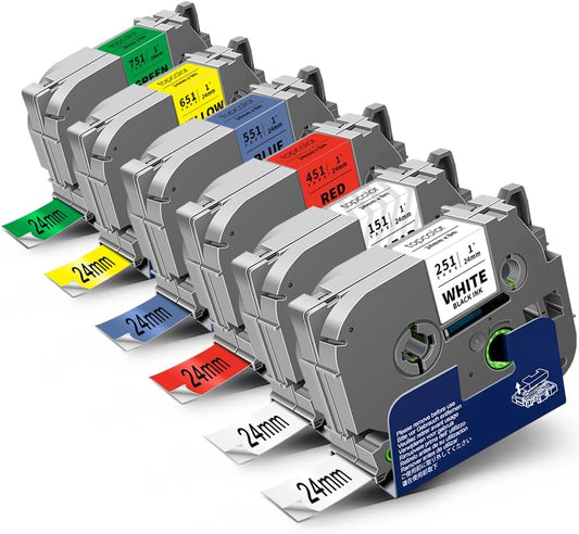 Brother 24mm Laminated Label Tape - 6-Pack Multi-Color Compatible with P-Touch Models