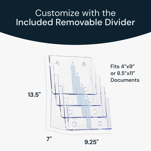 SimplyImagine Acrylic Brochure Holder, 4 Tier Clear Literature - 8.5 x 11 inches, Pamphlet Holder, Wall Mount/Countertop Plastic Flyer Display Stand Organizer for Display Flyer, Booklet, Document