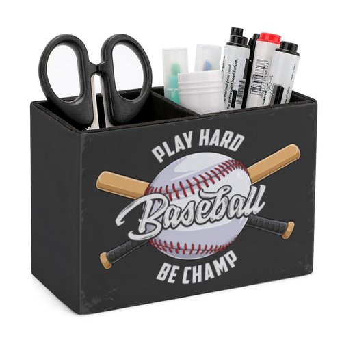 Niapessel Pencil Holder for Desk, Baseball Ball Pen Holder Storage Desktop Pen Organizer Desk Pencil Organizer Makeup Brush Holder for Office School College Leather