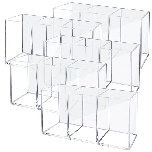 Lemecima 5 Pack Acrylic Pen Pencil Holder - 3 Compartment Clear Pencil Pen Organizer for Office Home Supplies Desk Accessories