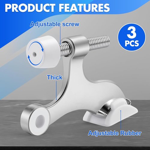 Azureal Door Stopper - Adjustable Heavy Duty Hinge with White Rubber Bumper Tips | 2-1/2" x 1-3/4" Satin Nickel