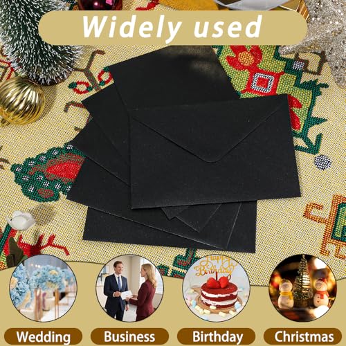UoeRing Black 5x7 Envelopes 50Pcs Pearl Paper with Gold Stickers - A7 Size