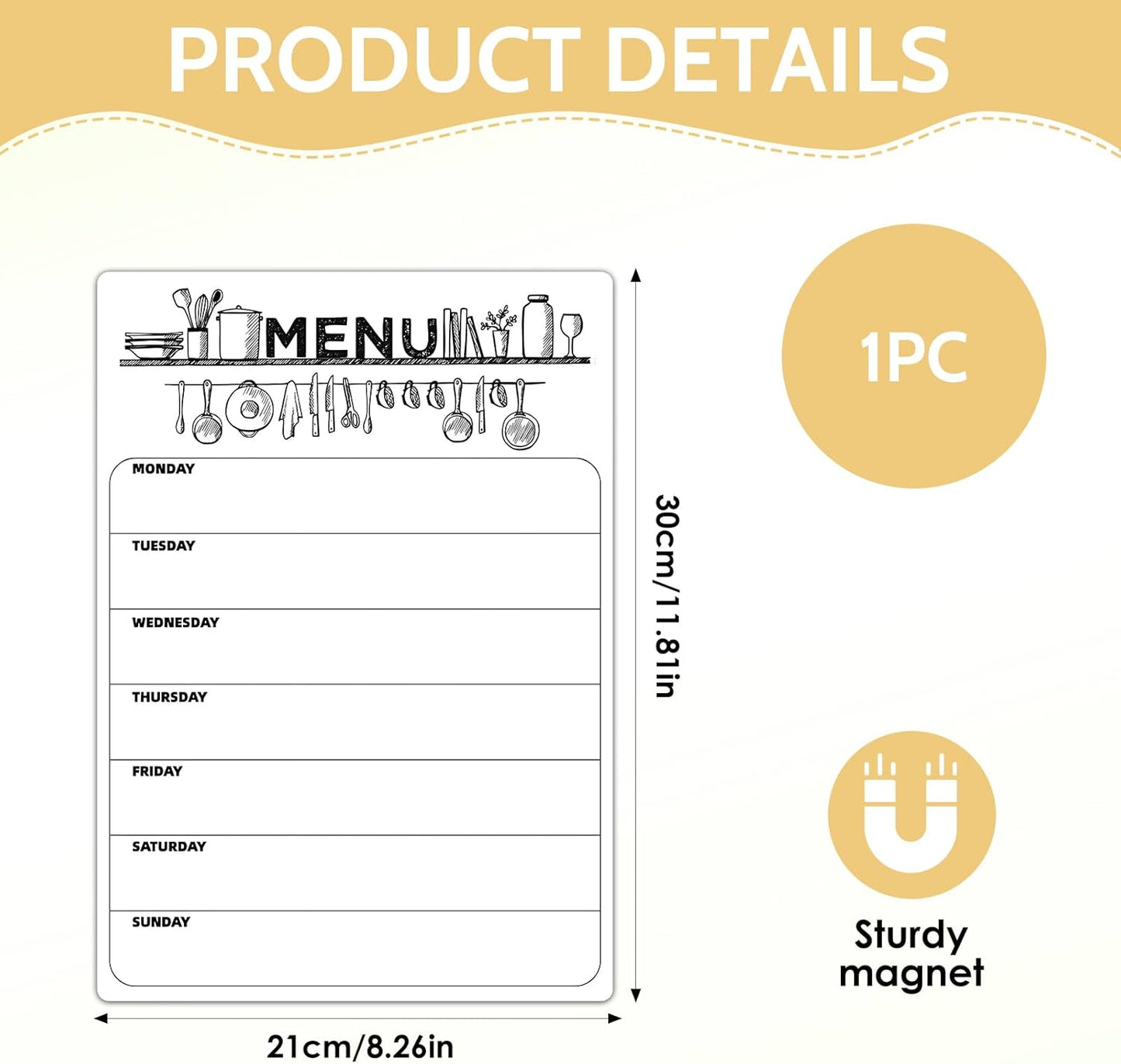 Skiennix Magnetic Dry Erase Calendar - Clear Weekly Planner for Refrigerator | 8.5x12 Inch Family Menu Board