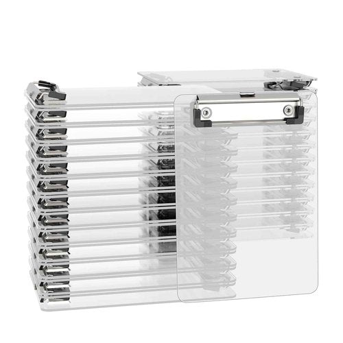Juvealoe Mini Clipboard 50 Pack, 5 x 7 Plastic Small Clear Clip Boards with Low Profile Clip, Memo Size for Classroom, Teacher, Students, School & Office Supplies