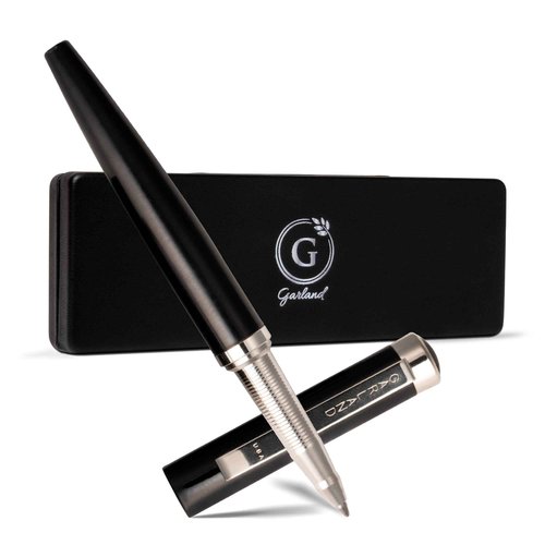 Garland Luxury Executive Rollerball – Heirloom Quality All Brass Pen, Premium Gift Box, Executive Desk, Gifts, Clients, Graduates, Professionals, Made in USA, Refillable - Black with Chrome Trim