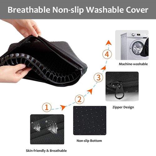 Gel Seat Cushion, Jumbo&Thick Gel Cushion Chair Pads with Non-Slip Cover for Home Office Car Seat Wheelchair, Soft Breathable Honeycomb Seat Pads for Relieve Hip Pain,Black 20x20x1.9inch
