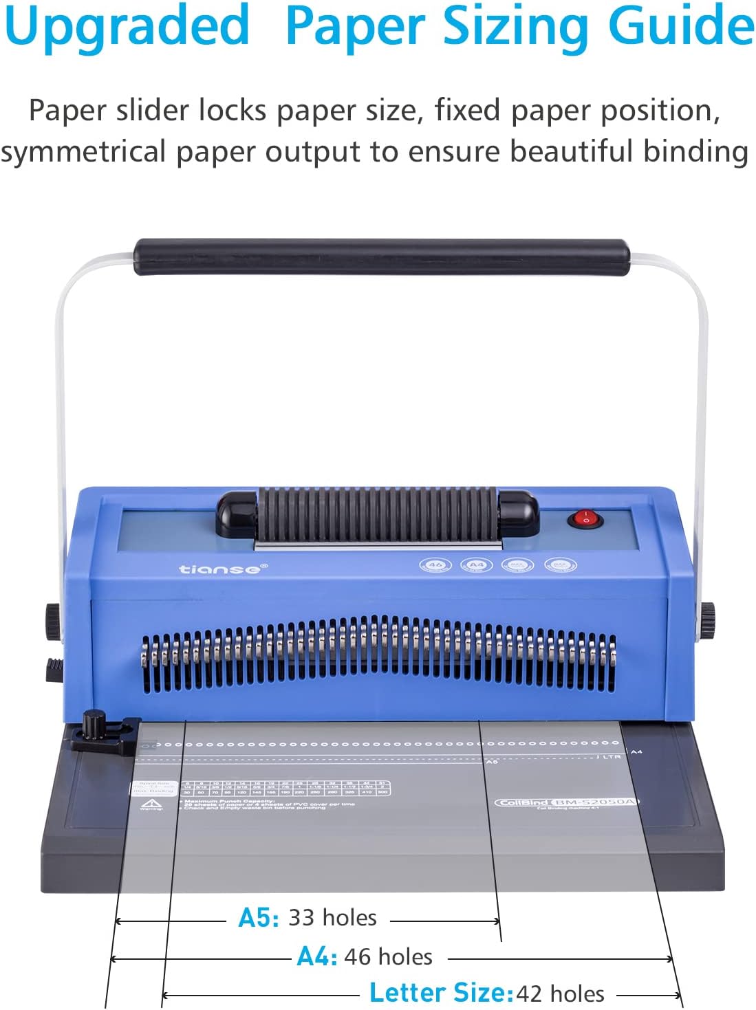 TIANSE Manual Spiral Coil Binding Machine - Electric Inserter, Adjustable Margin & 100 Plastic Spines