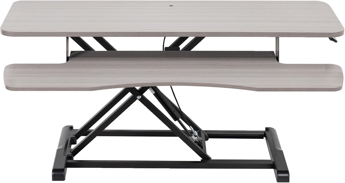 VIVO 36-Inch Height Adjustable Desk Converter - Sit to Stand Dual Monitor Workstation | Gray Top, Black Frame