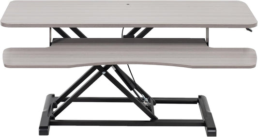 VIVO 36-Inch Height Adjustable Desk Converter - Sit to Stand Dual Monitor Workstation | Gray Top, Black Frame