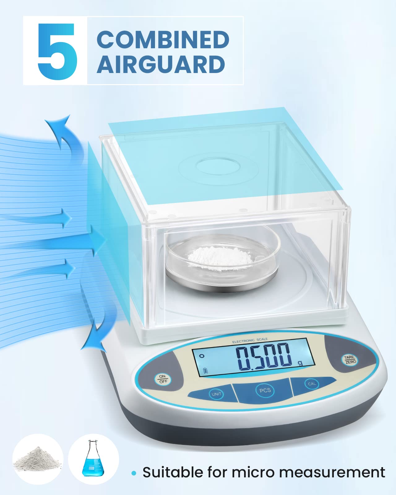 BAOSHISHAN 500g/0.001g Lab Scale Precision 1mg Analytical Electronic Balance Lab Balance for Micro Weighing (500g/1mg)