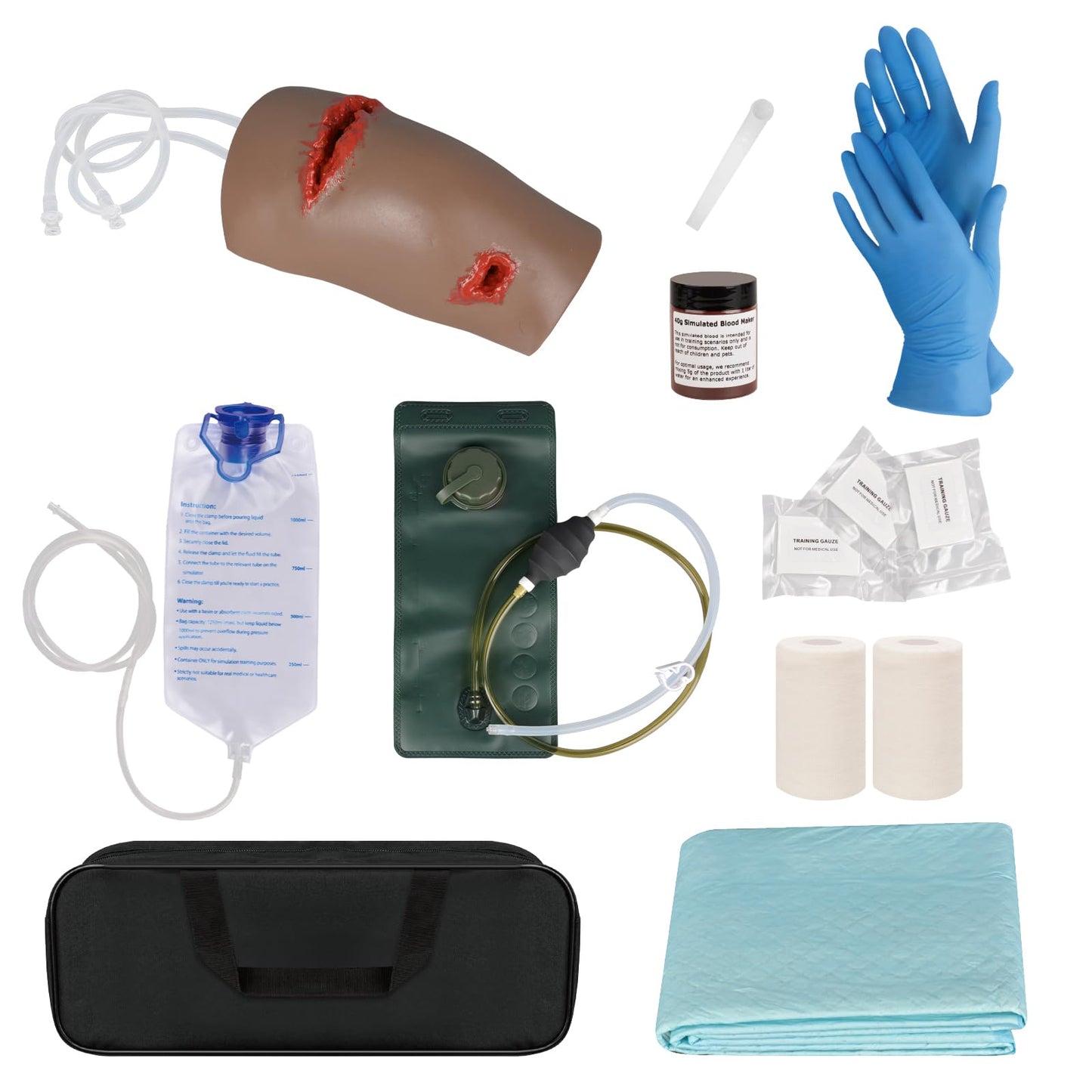 Simedutech Knee Trauma Simulation Training Kit,Bullet & Laceration Wound Packing Trainer, Stop the Bleeding Training Kit for Wound Management Education - Dark Skin