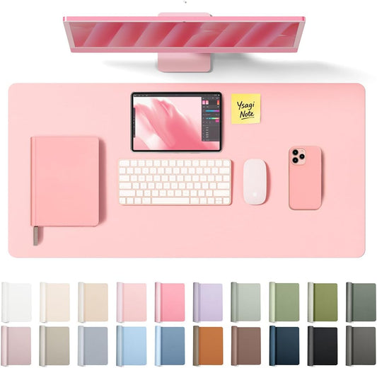 YSAGi Leather Desk Protector - Large Non-Slip PU Leather Office Mat | Waterproof Laptop Pad (Light Pink, 35.4" x 17")