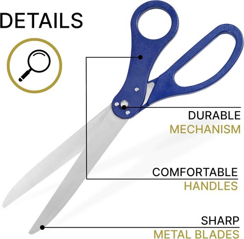 Oversize Ribbon Cutting Ceremony Kit - Large Blue Scissors 25 Inch Gold Satin Ribbon for Grand Opening and Box for Business Opening Special Events Inaugurations