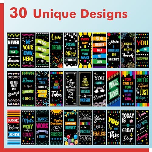 120 PCS Motivational Bookmarks, 30 Designs Double Sided Printing Paper Bookmarks Inspirational Book Markers with PET Film for Primary Middle High Reading Students, Book Lovers (2.4¡± x 6.1¡±)