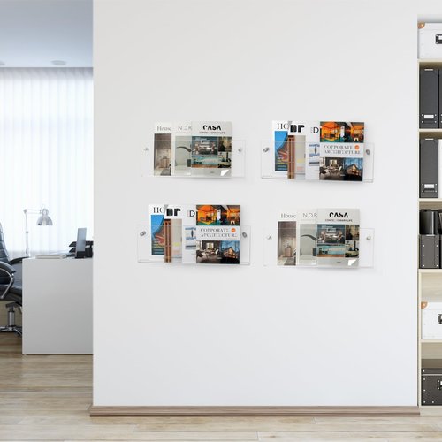 XOHYW 2 Pack Clear Acrylic Magazine Holder, Wall Mount Hanging Bookshelf Literature Storage Rack, Brochure File Display Shelf for Waiting Room, Living Room, Office, Home
