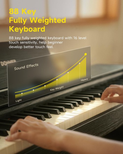 Donner DDP-95 Digital Piano with 88 Key Weighted Keyboard, Beginner Full Size Electric Piano Keyboard Boast Wireless Connection, 4.3" LCD, Record, 610 Tones, 600 Rhythms, 3 Piano Teaching Modes, Black