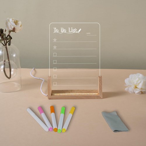 WELOPOP to Do List Acrylic Wet Dry Erase Board, DIY Daily Reminder Planner, Desk Decoration, Transparent Desktop Sticky Note Memo Whiteboard Notepad LED Message Board, Glowing Desktop Note Board