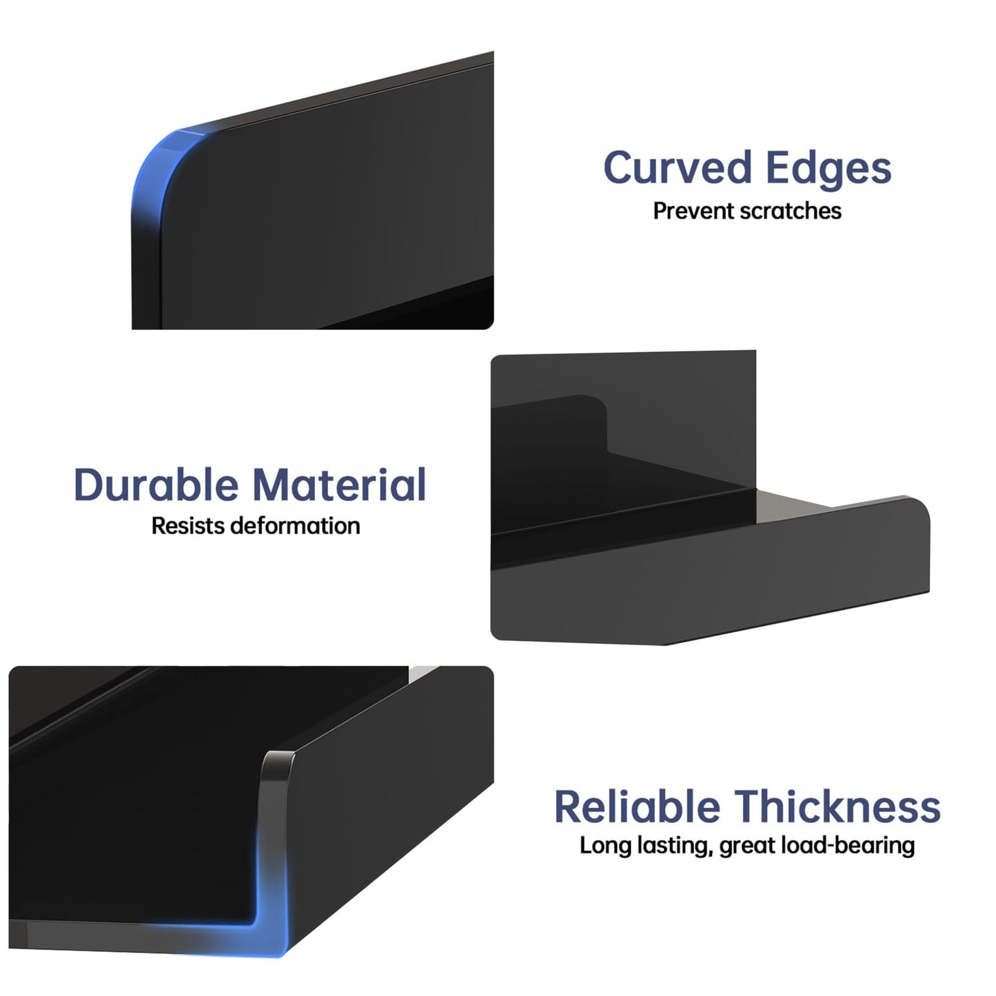 PerYoLyf 4 Pack Magnetic Book Shelf for Whiteboard, 4 * 4 Inch Extra-Wide Reusable Acrylic Magnetic Shelves, Floating Display Shelf for Classroom, Office, Kitchen, Kids Room (Black)