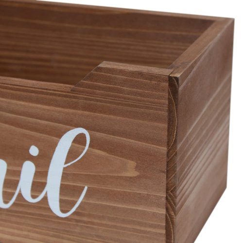Elegant Designs HG2010-NMW Rustic Farmhouse Wooden Tabletop Decorative Script Word Mail Organizer Box, Letter Holder Office-Accessories-and-décor, Natural Wood/White