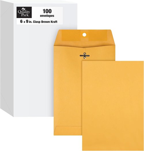 Quality Park Clasp Envelopes - Durable 28 lb Kraft Paper, 6 x 9 Inches, 100 Count Box