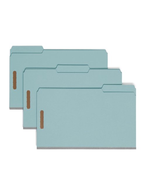 Smead 100% Recycled Pressboard Fastener File Folder, 2 Fasteners, 1/3-Cut Tab, 3" Expansion, Legal Size, Blue, 25 per Box (20002)